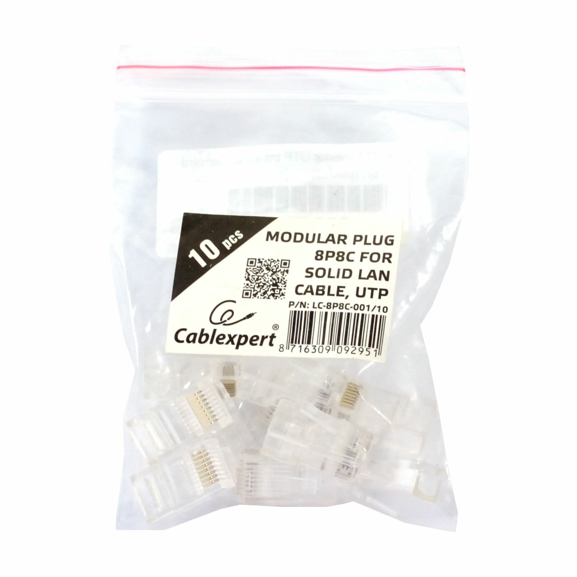 Gembird RJ45 konektor CAT.5e UTP trdi kabel pak/10 LC-8P8C-001/10