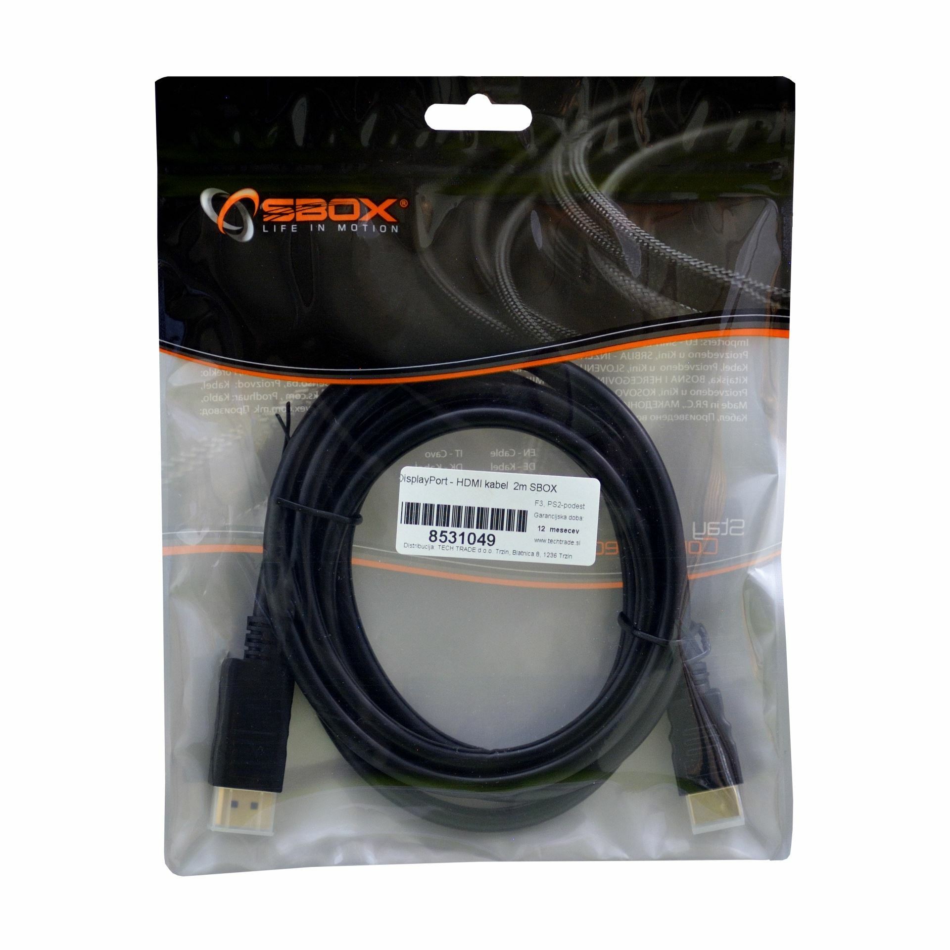 SBOX kabel DisplayPort- HDMI 2m - slika 2