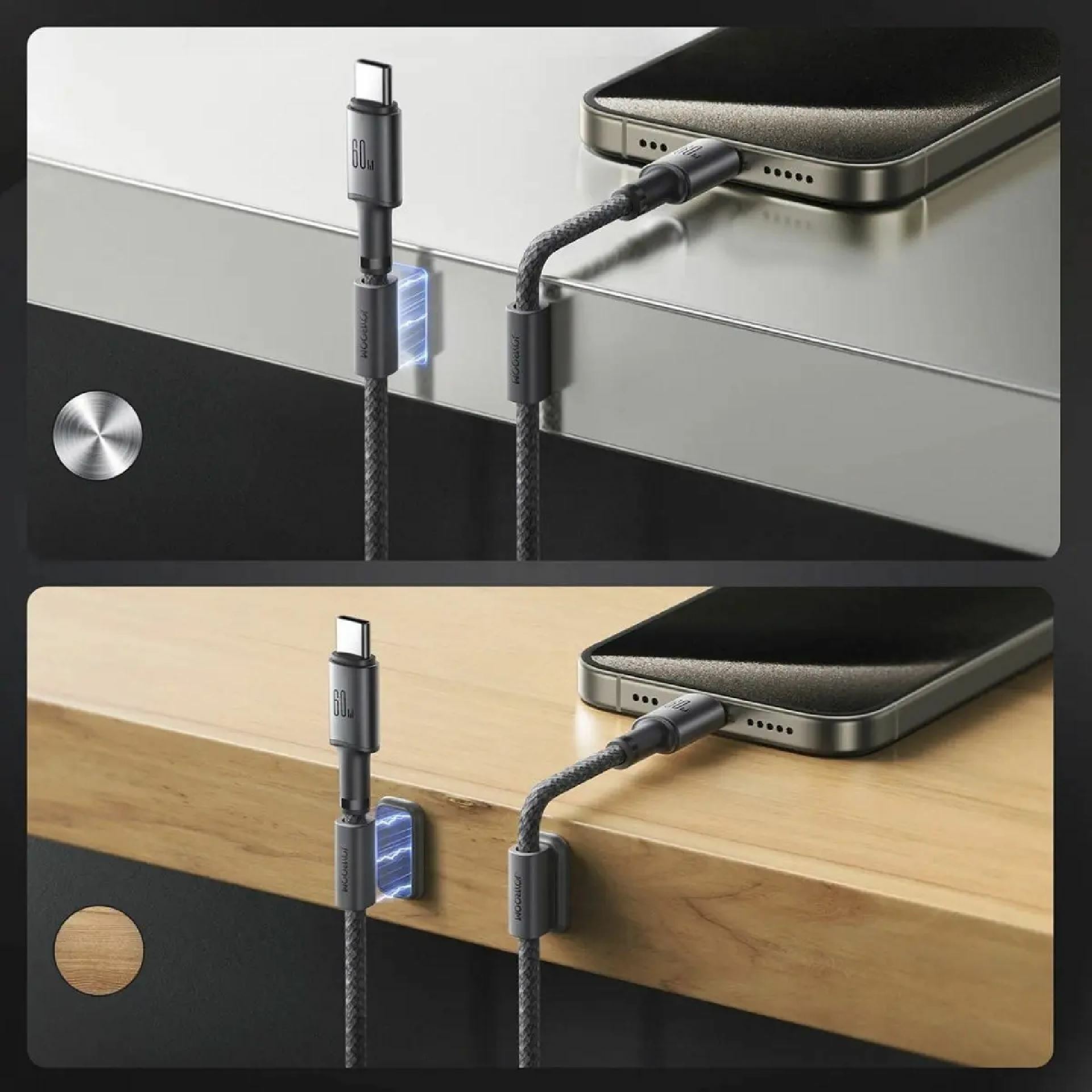 Joyroom kabel USB C-C 1.2m 60W črn pleten z magnetom S-A50 - slika 2