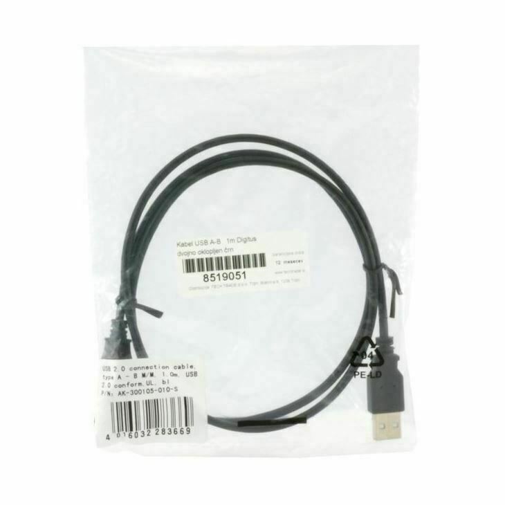 Digitus kabel USB A-B 1m črn dvojno oklopljen - slika 2