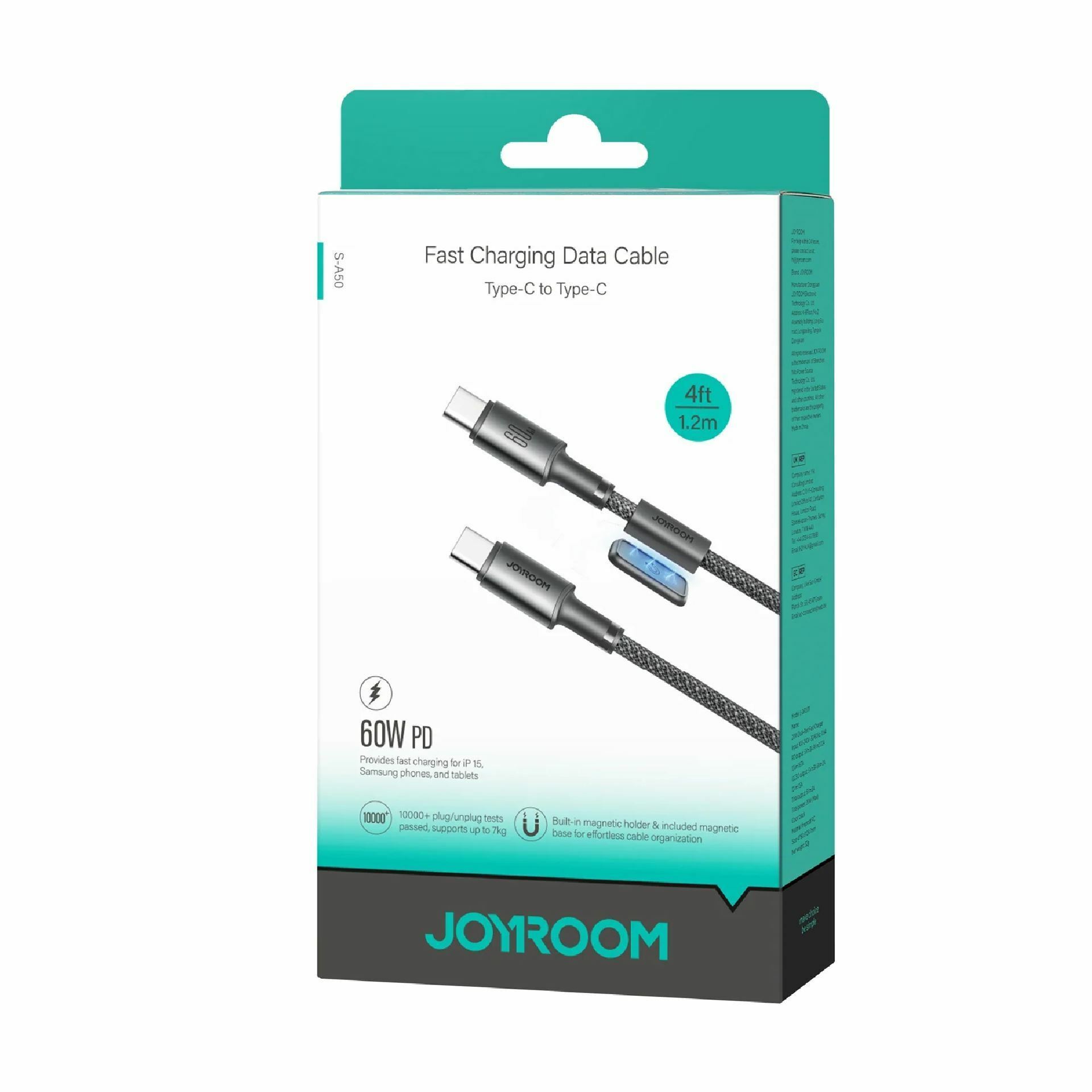 Joyroom kabel USB C-C 1.2m 60W črn pleten z magnetom S-A50 - slika 3