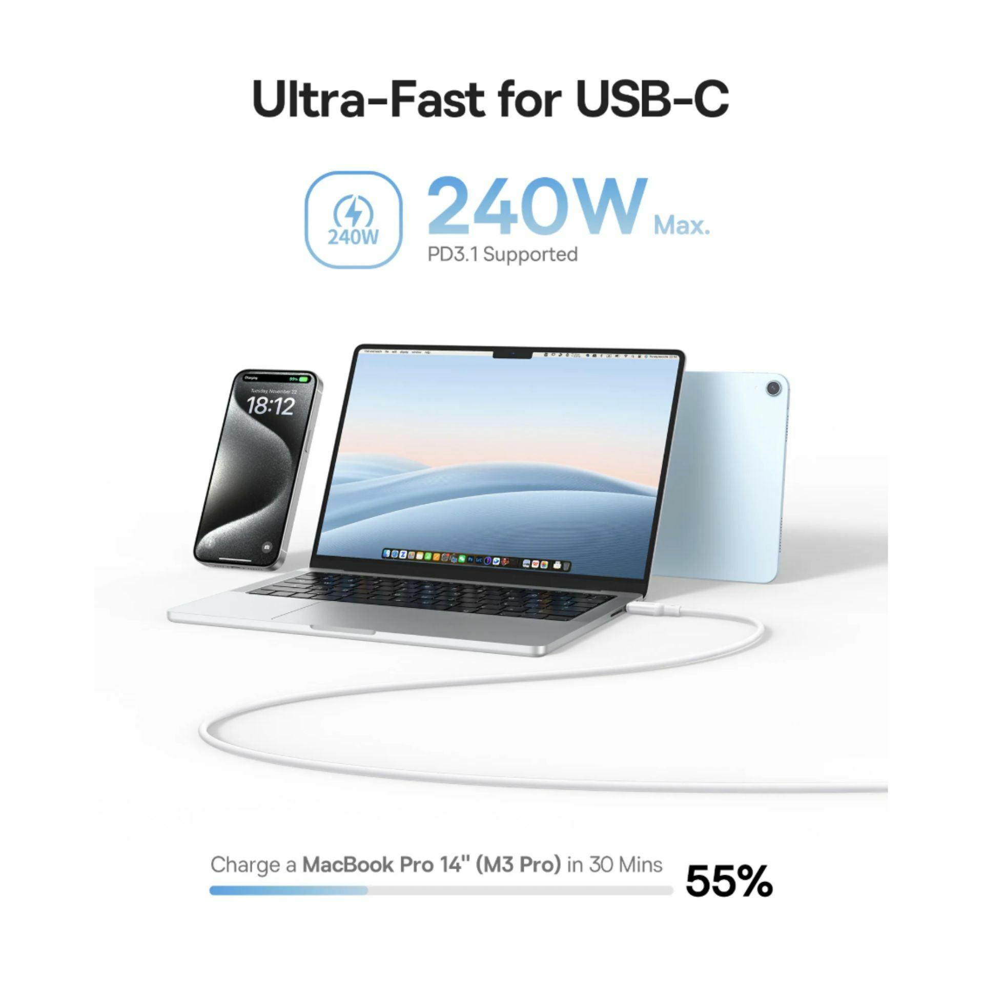 Baseus kabel USB C-C 1m 240W PicoGo magnetic silikonski bel P10376800211-00 - slika 2