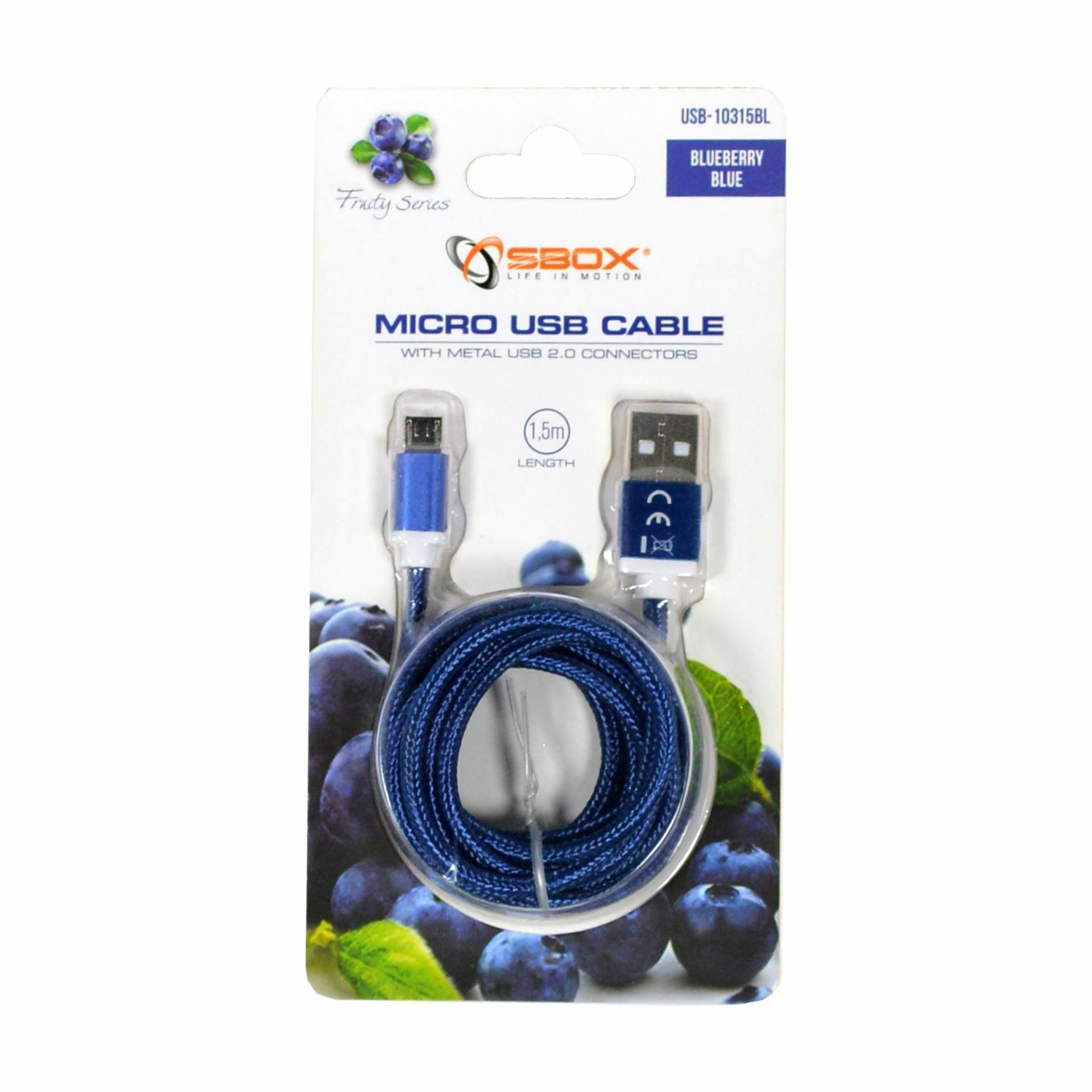 SBOX kabel USB A-B mikro 1,5m moder bombažna zaščita - slika 2