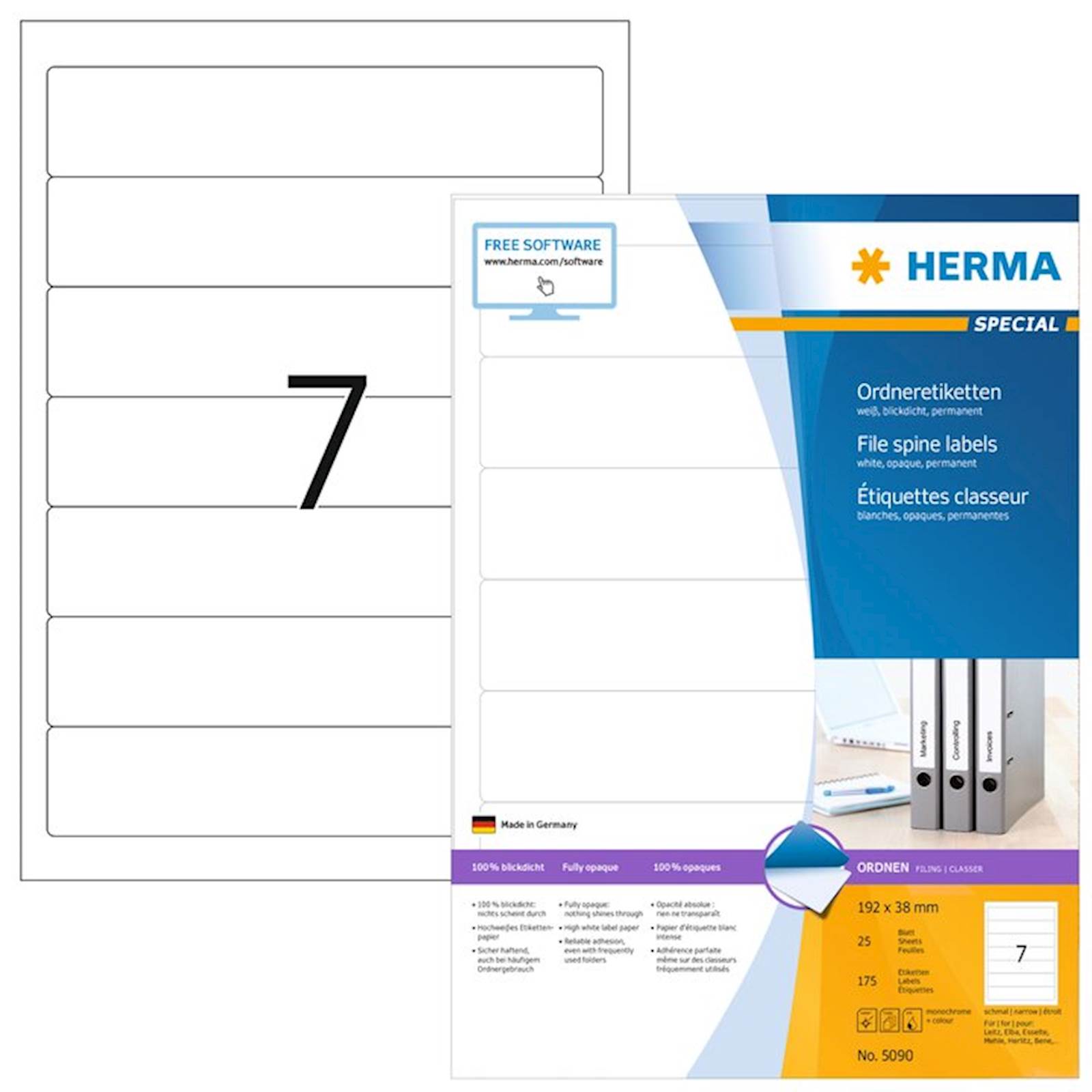 Herma etikete Superprint Special za mape in registratorje, 192x38 mm, 100/1