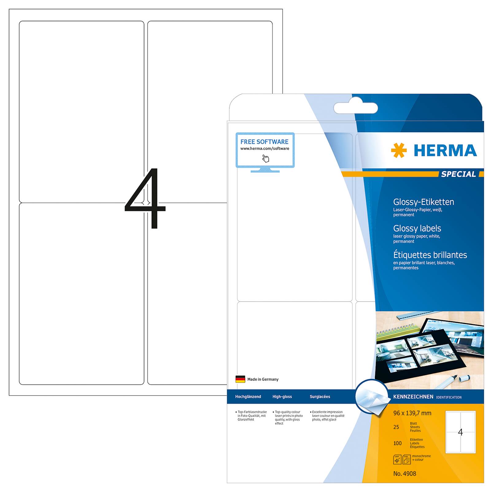 Herma etikete Superprint Special, 96x139.7 mm, 25/1, bela sijaj
