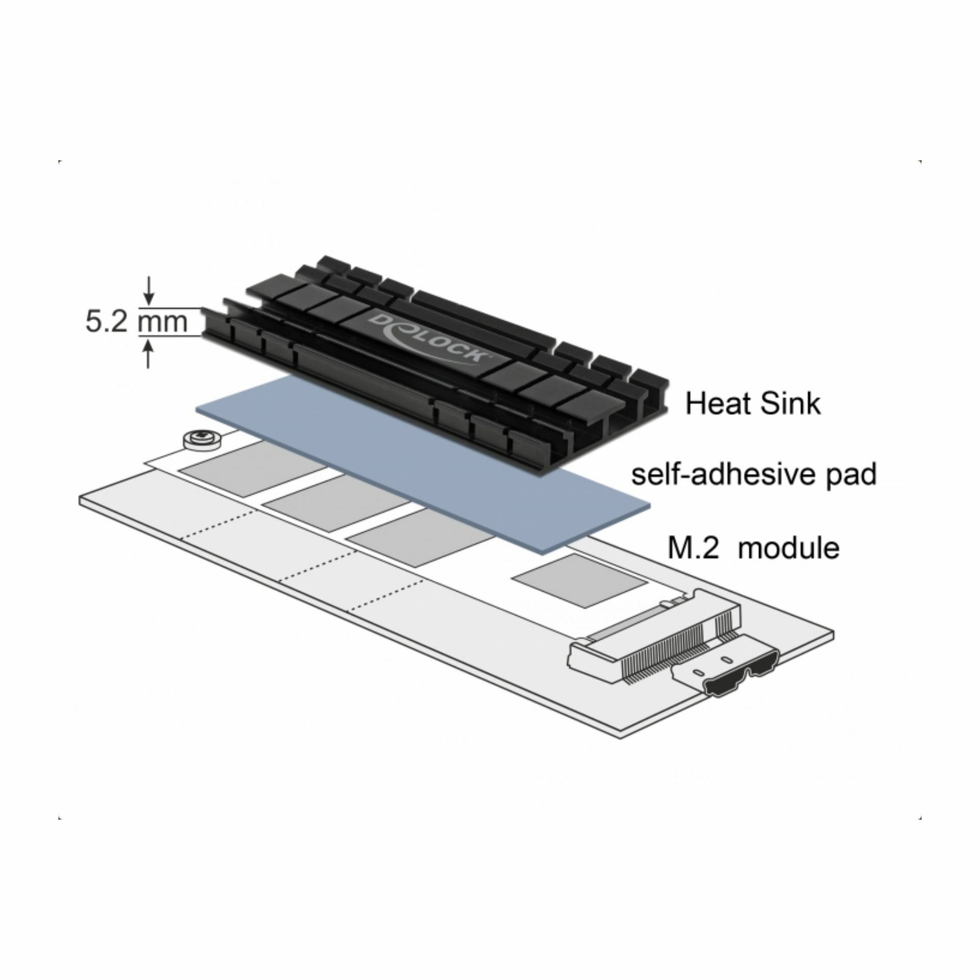 Delock pasivni hladilnik za M.2 NVMe SSD 70mm flat črn 18285 - slika 2
