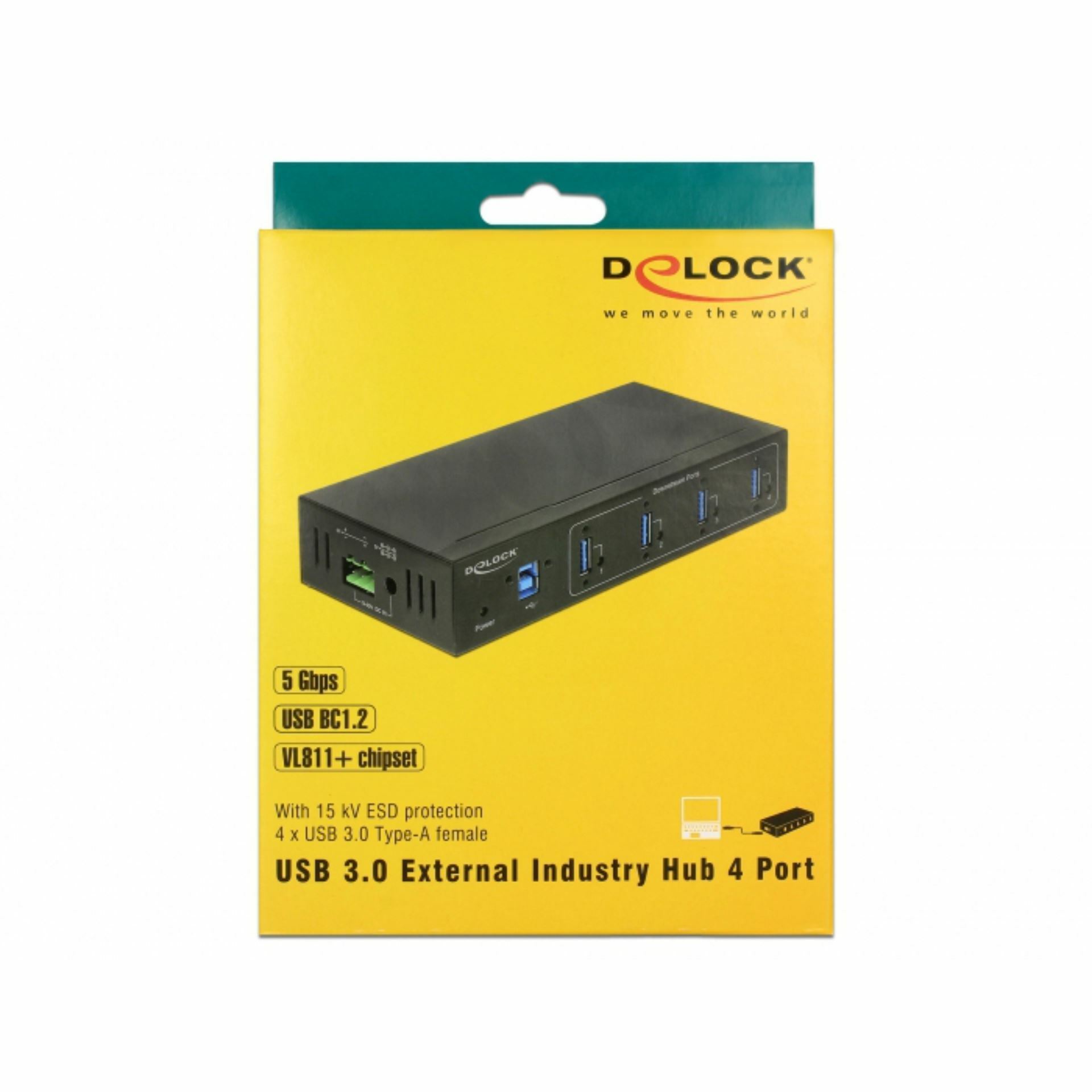 Delock hub USB 3.0 4xA DIN 15kV ESD zaščita 63309 - slika 3