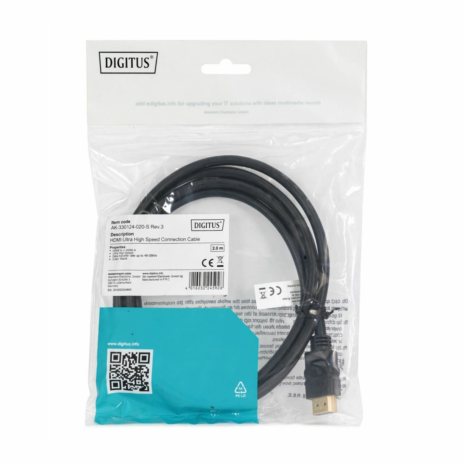 Digitus kabel HDMI Ultra HD 8K 2m High Speed črn AK-330124-020-S - slika 3