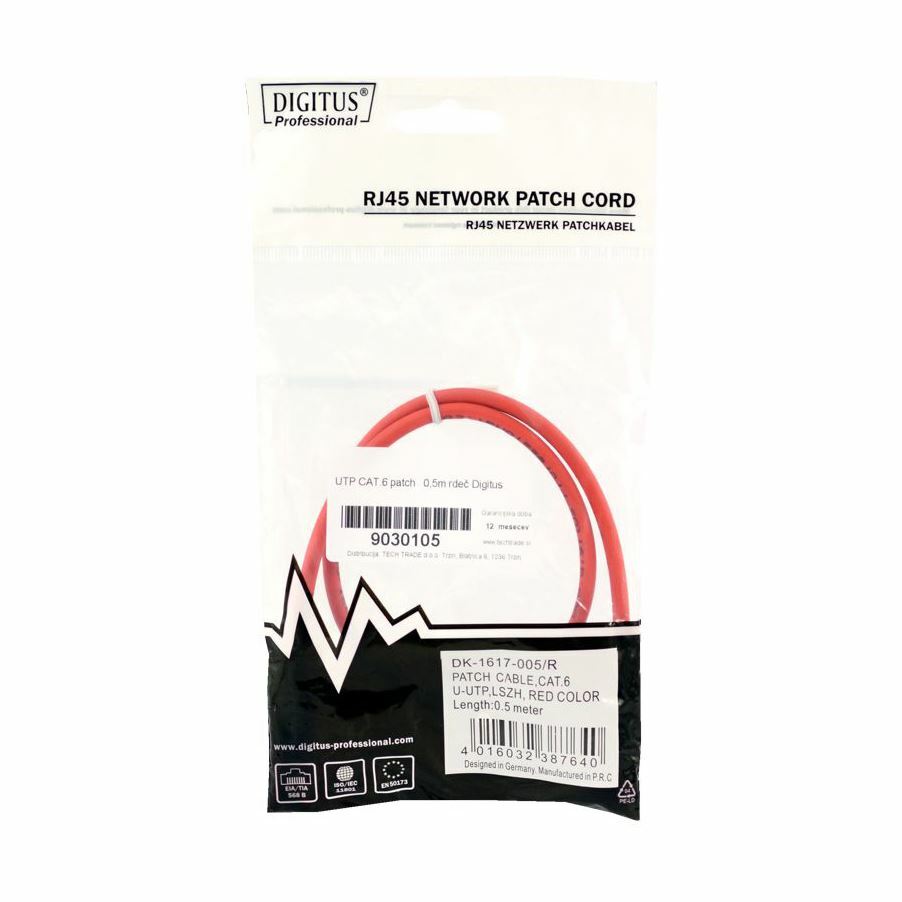 Digitus patch UTP CAT.6 0,5m rdeč - slika 2