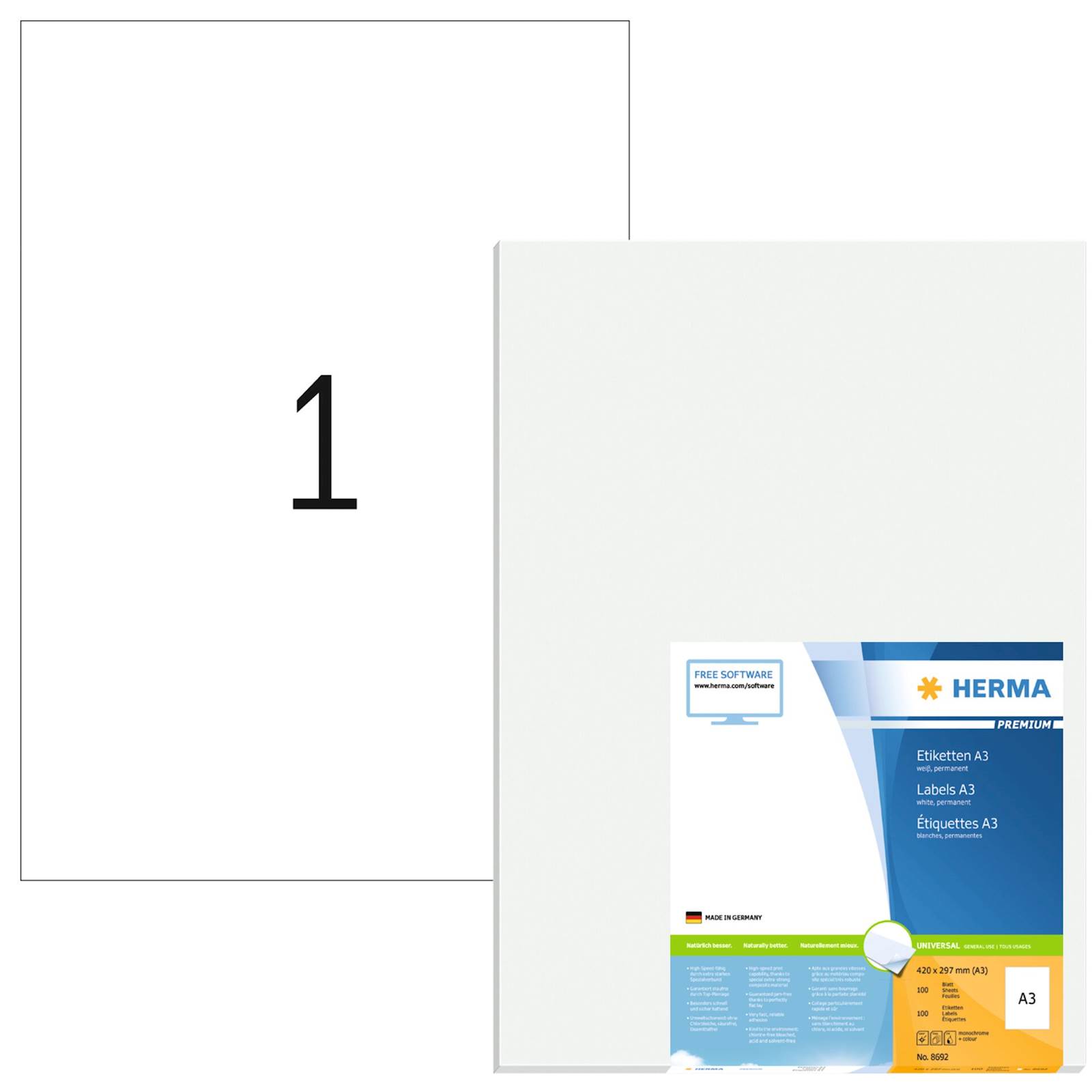 Herma naslovne etikete Premium, A3, 420x297 mm, 100/1, bela