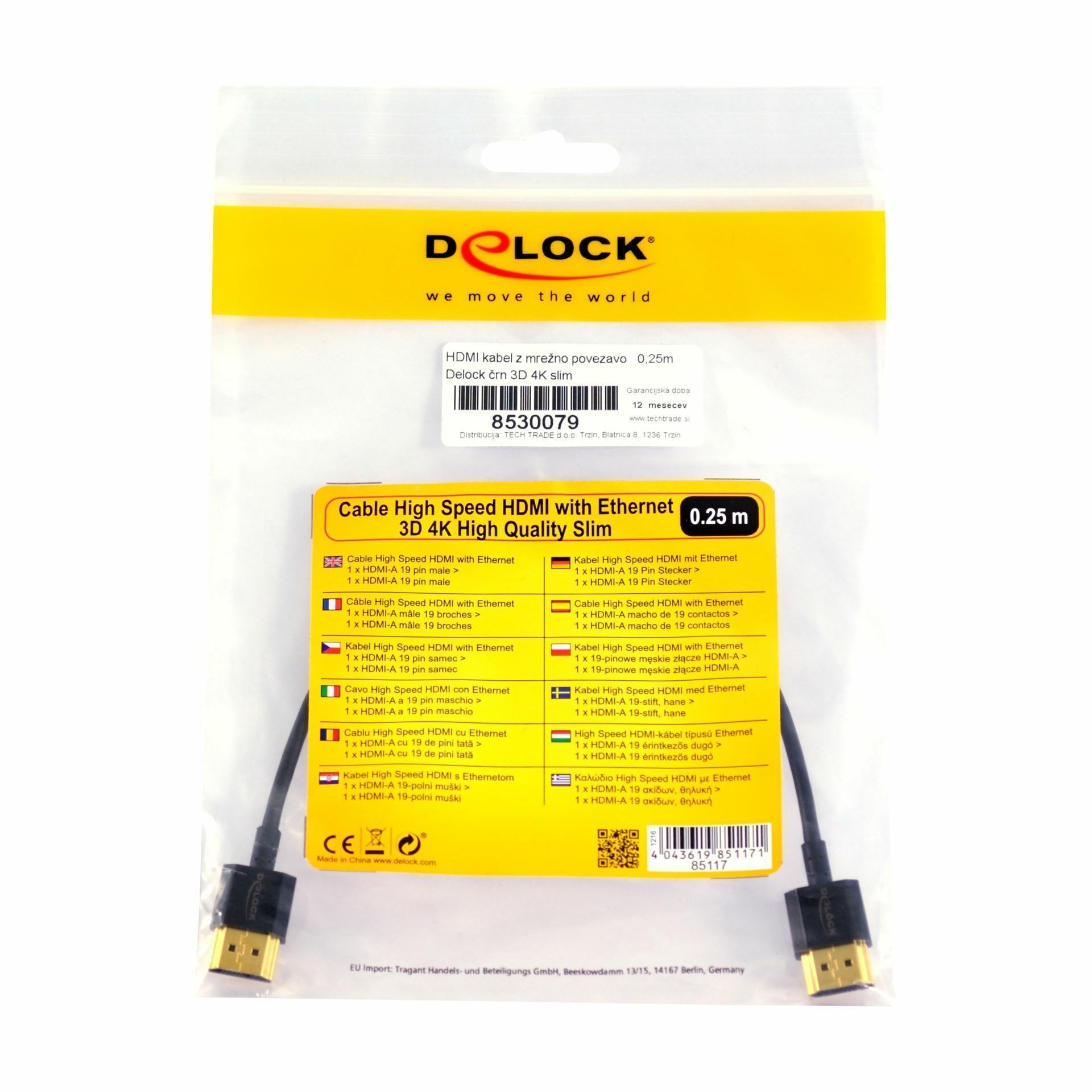 Delock kabel HDMI 3D 4K slim 0,25m 85117 - slika 2