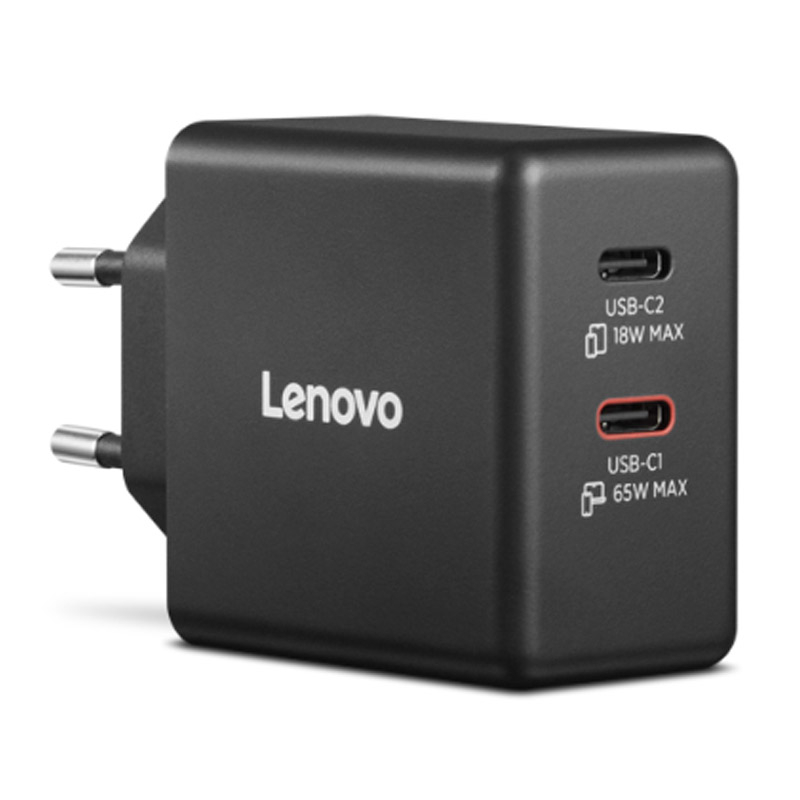 LENOVO Dual USB-C 65W GaN črn hitri polnilec G0A6065BEU