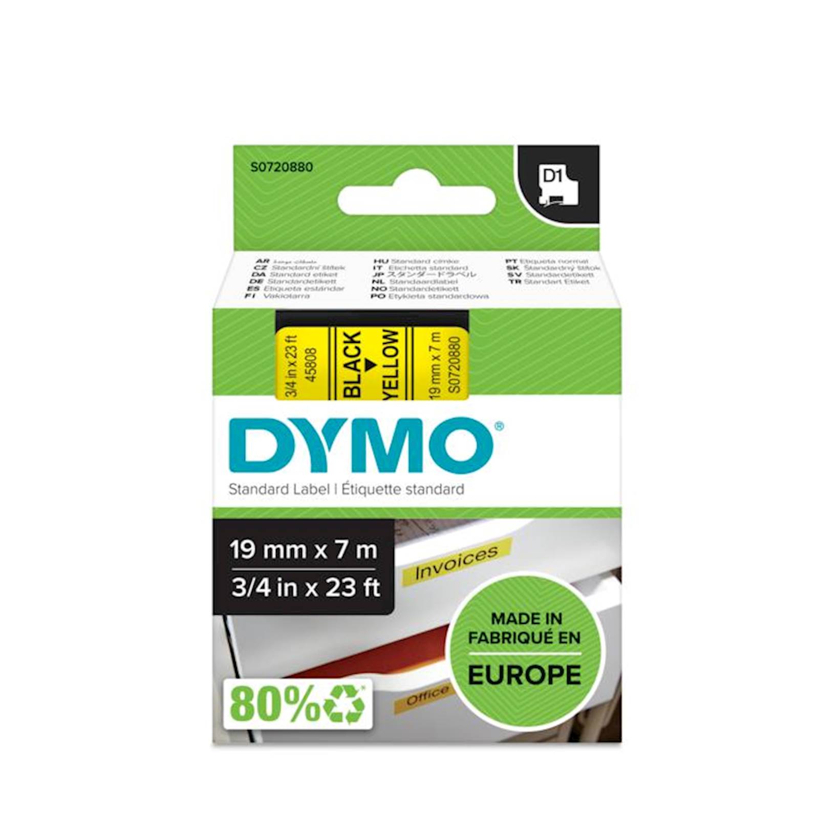 DYMO D1 trak 19 mm, črna na rumeni, 458080