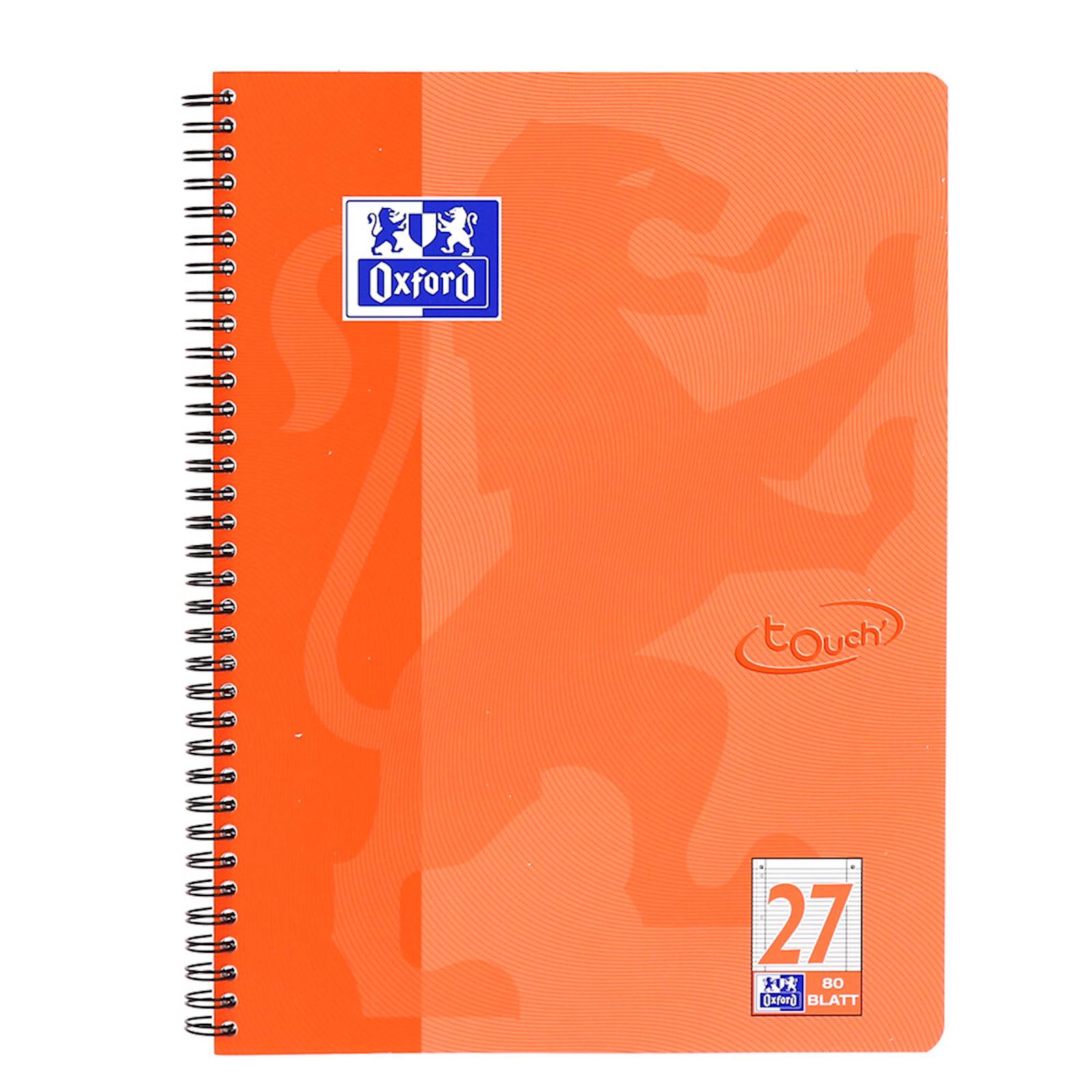 Oxford Touch blok s spiralo A4+, 80 listni, črte, oranžen