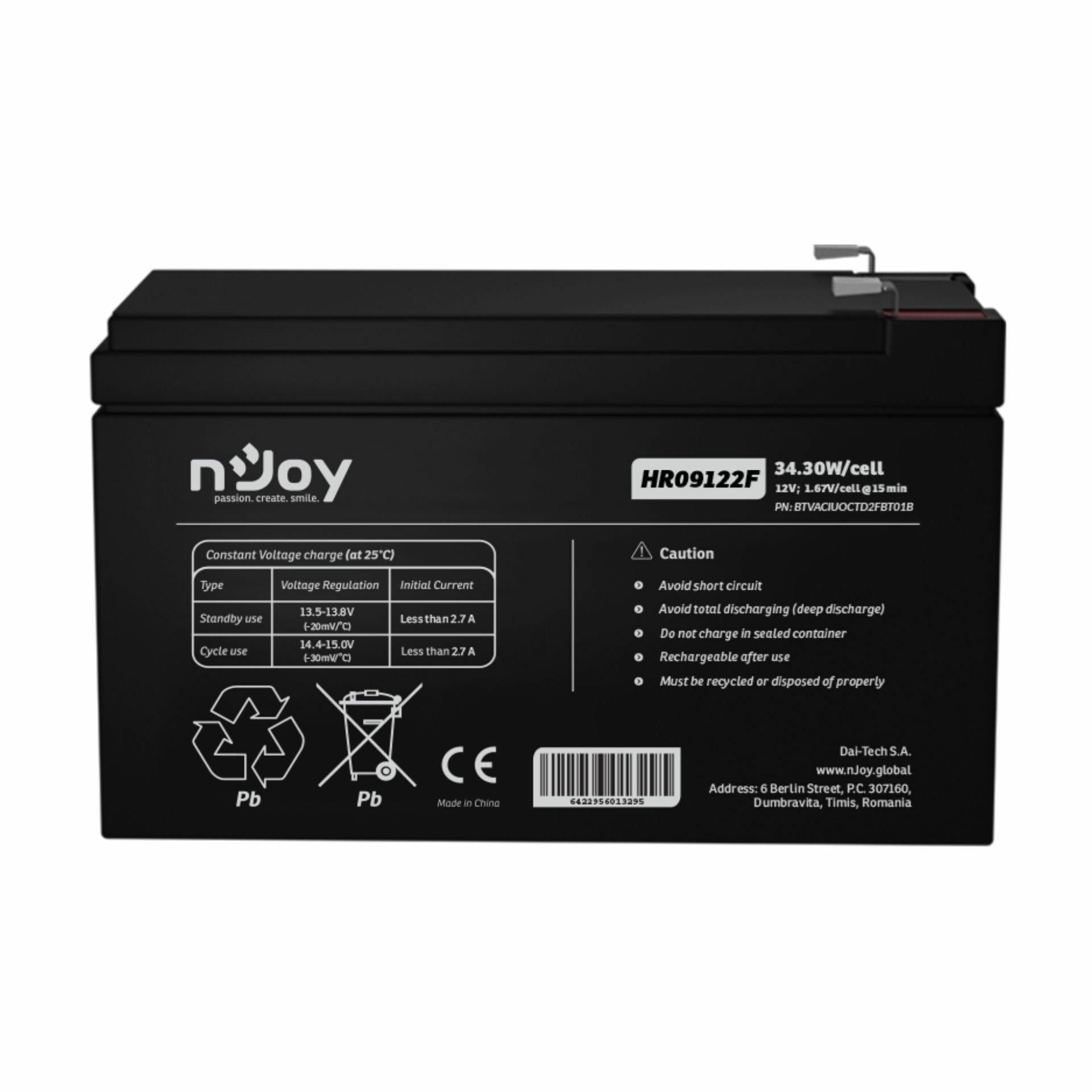 nJoy akumulator 12V/9Ah HR09122F - slika 2