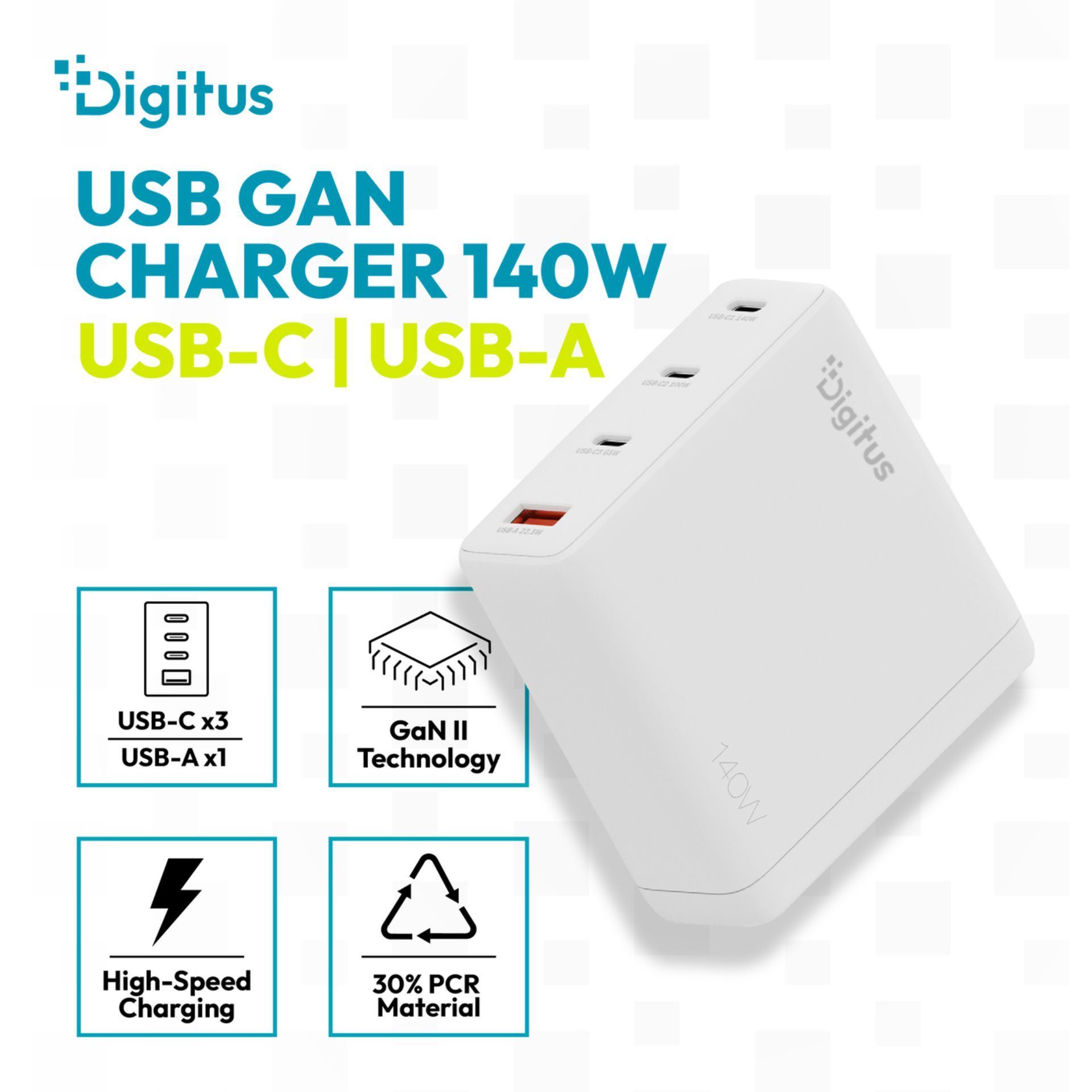 Digitus polnilec 140W USB 3x TipC TipA PD bel DA-10305 - slika 3