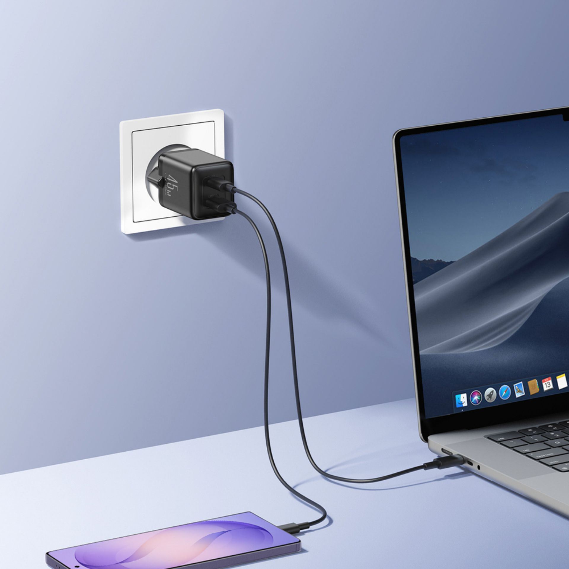 Joyroom polnilec 45W USB TipC TipA GaN QC PD črn JR-TG8 - slika 2