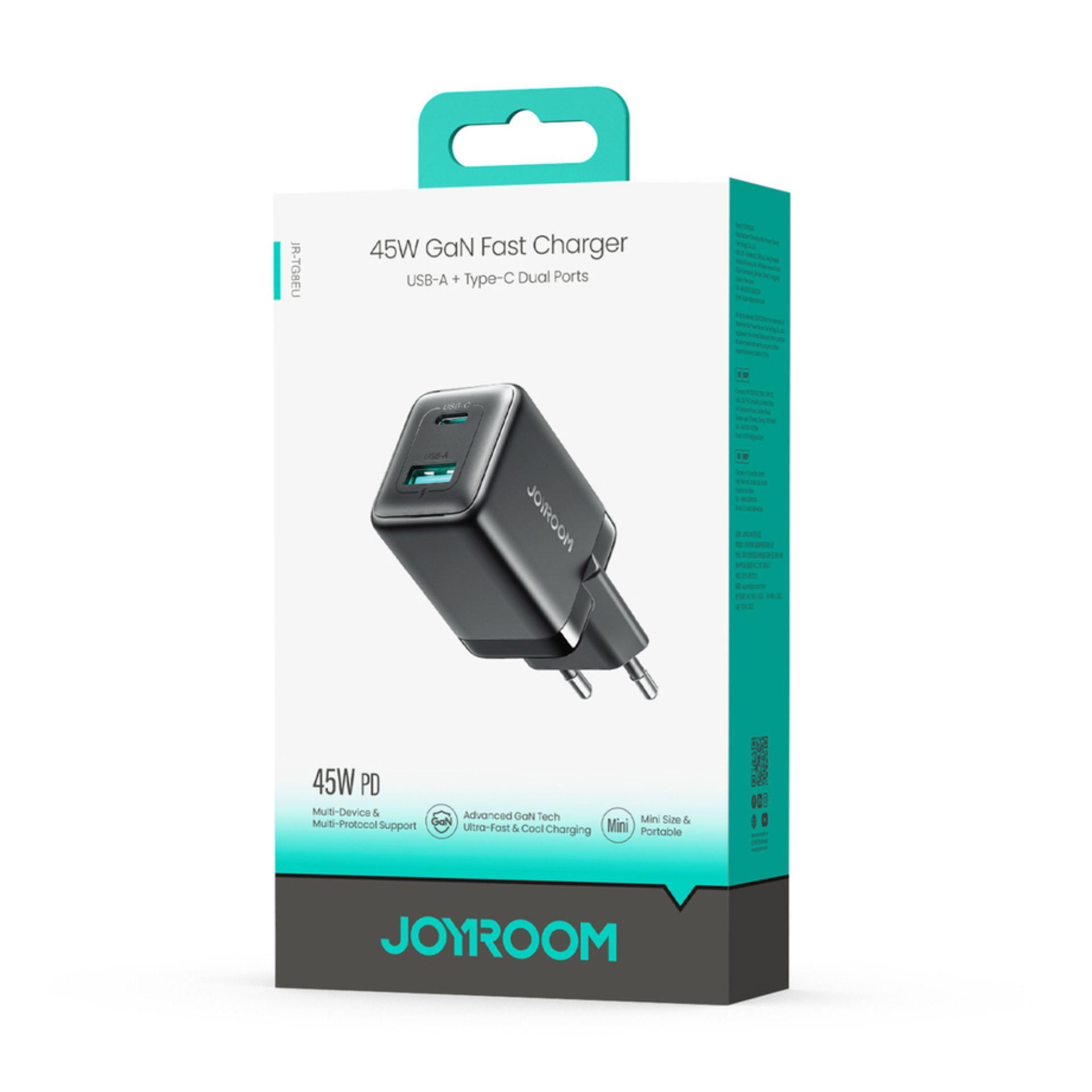 Joyroom polnilec 45W USB TipC TipA GaN QC PD črn JR-TG8 - slika 3