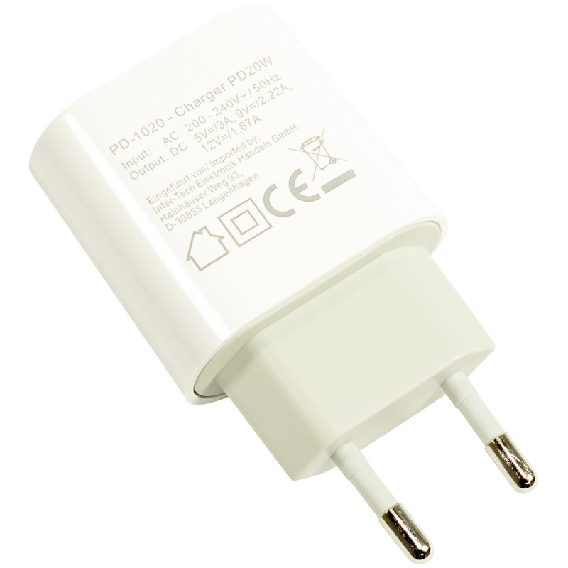 INTER-TECH PD-1020 USB-C 5V 20W hitro polnjenje beli polnilec - slika 2