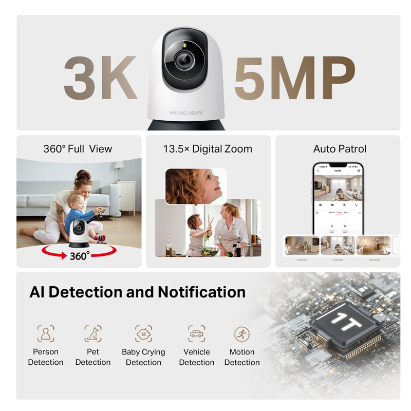 MERCUSYS MC230 5MP 3K 4mm Pan/Tilt Wi-Fi notranja nadzorna kamera - slika 2