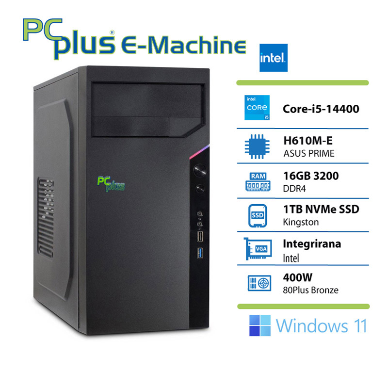 PCPLUS e-machine i5 14400 16GB DDR5 1TB SSD Windows 11 Pro namizni računalnik