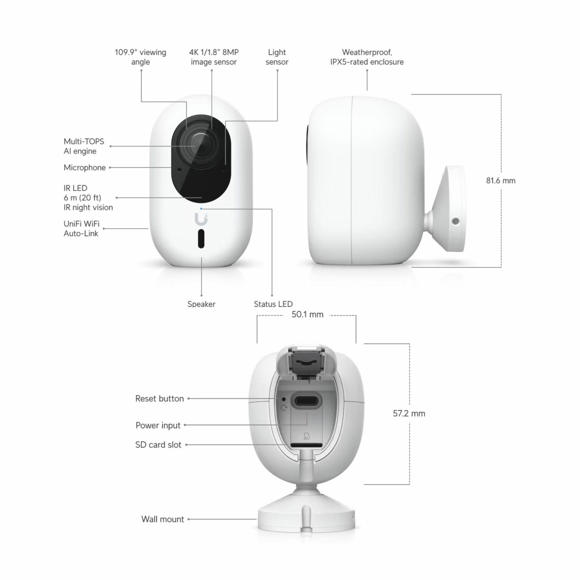 Ubiquiti kamera Unifi 8.0MP brezžična zunanja bela UVC-G6-INS-W - slika 2