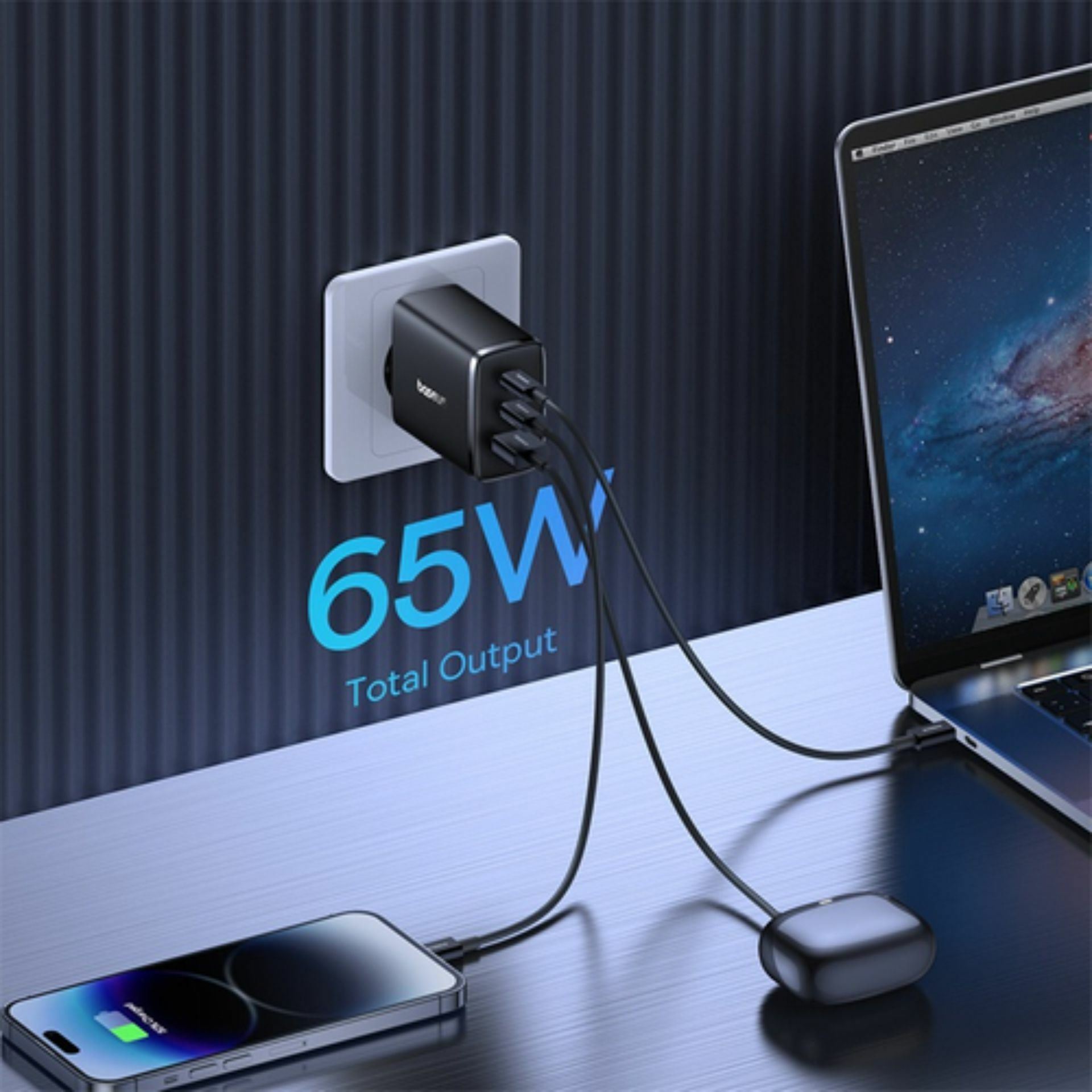Baseus polnilec 65W USB 2xTipC TipA GaN5 CubePro črn P10152301113-00 - slika 3