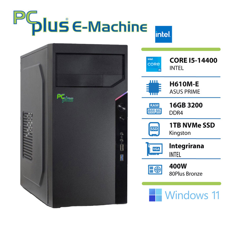 PCPLUS e-machine i5 14400 16GB DDR4 1TB SSD Windows 11 Home namizni računalnik