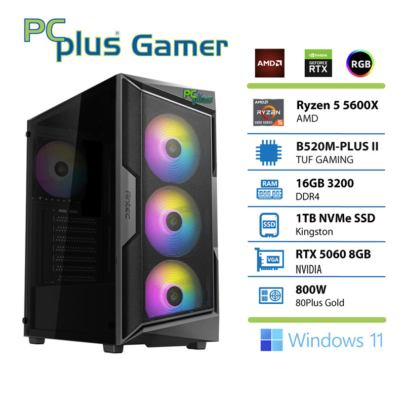 PCPLUS Gamer Ryzen 5 5600 16GB 1TB SSD RTX 5060 OC 8GB Windows 11 Home gaming namizni računalnik